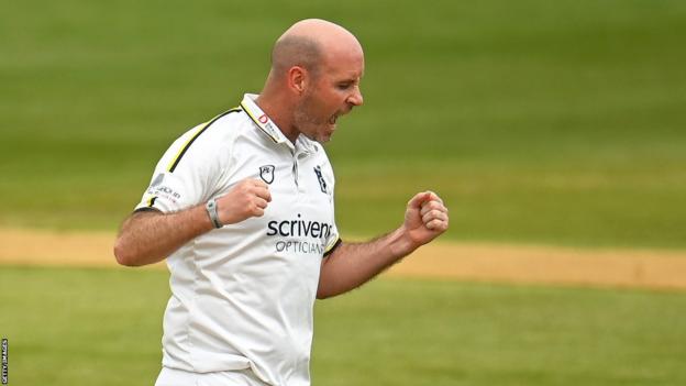 Warwickshire seamer Chris Rushworth celebrates a wicket
