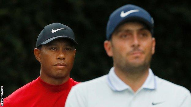 Tiger Woods and Francesco Molinari during the final round of the 2019 Masters