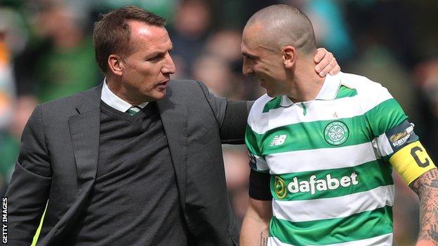 Celtic manager Brendan Rodgers and captain Scott Brown