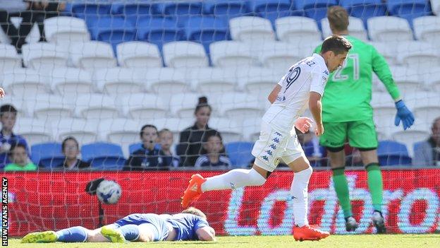 Pablo Hernandez turns away after scoring at Cardiff for Leeds