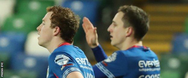 Shayne Lavery and Joel Cooper were on target in Linfield's 2-0 win over Dungannon in March