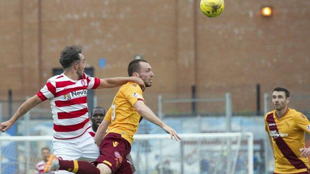 Dougie Imrie (left) headed the only goal of the game for Hamilton