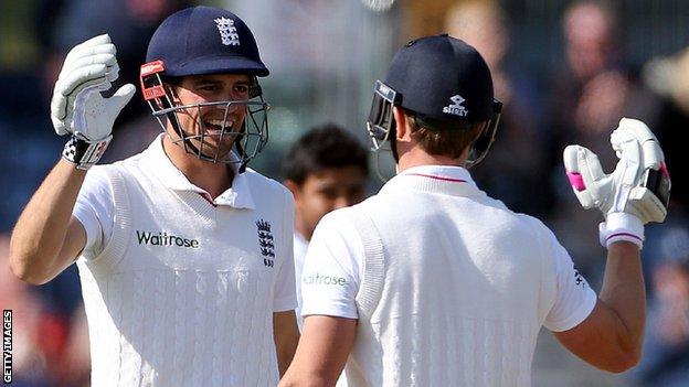 Alastair Cook and Nick Compton celebrate victory