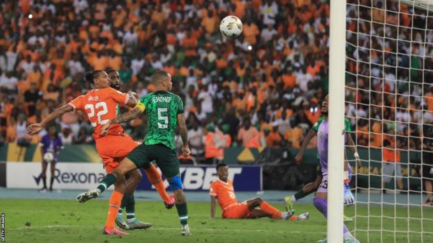Sebastien Haller scores for Ivory Coast against Nigeria in the 2023 African Cup of Nations final