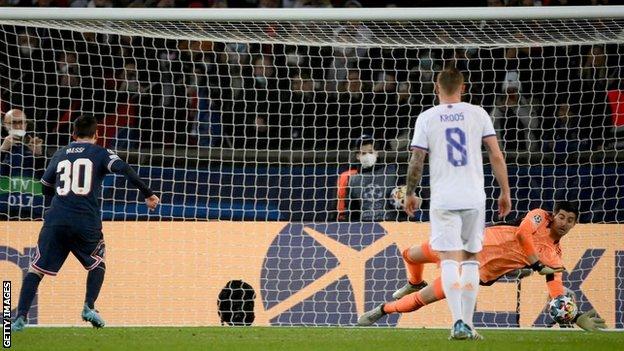 Lionel Messi sees his penalty saved