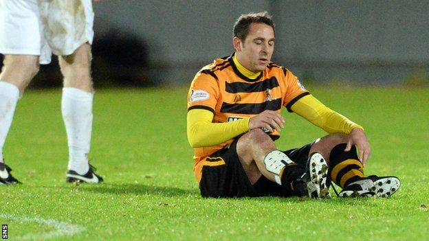 Michael Chopra sits injured in his last Alloa appearance