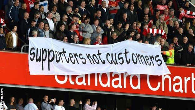 Liverpool fans protest against the increase in ticket prices