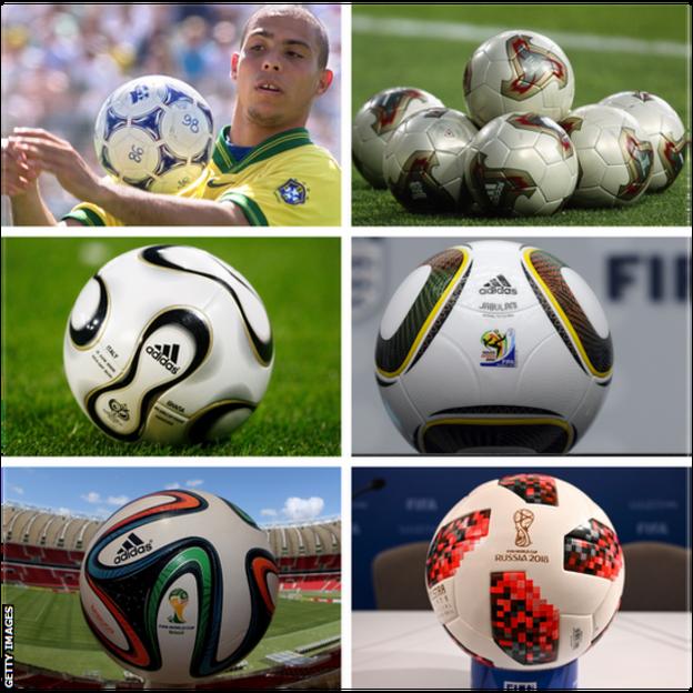 World Cup footballs from 1998 to 2018