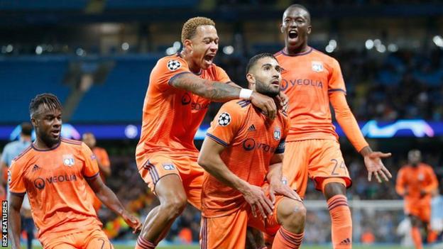 Nabil Fekir celebrates scoring against Manchester City