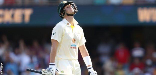 Steve Smith after being dismissed at the Gabba