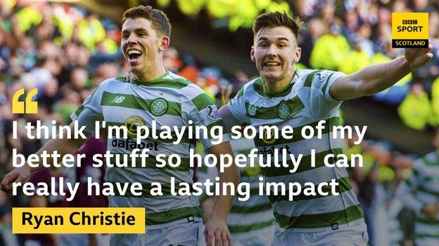Ryan Christie celebrates scoring for Celtic