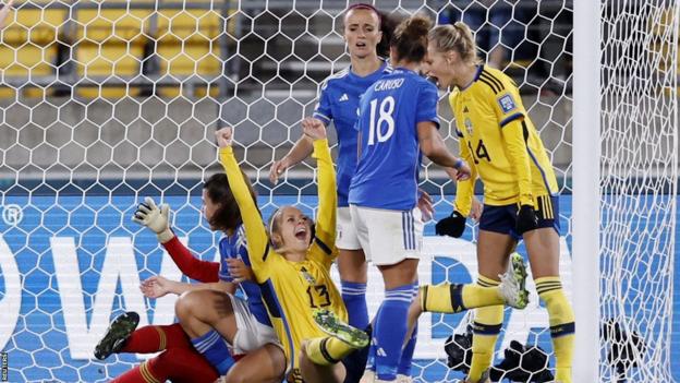 Sweden's Amanda Ilestedt celebrates scoring against Italy at the Fifa Women's World Cup