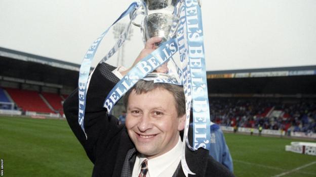 Paul Sturrock with the First Division Championship that he guided St Johnstone to in 1997
