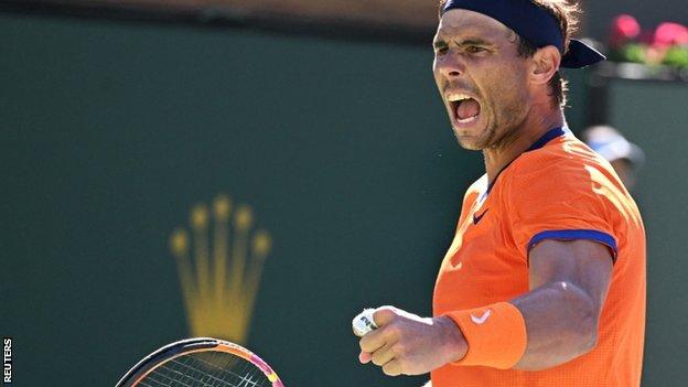 Rafael Nadal celebrates during his win over Sebastian Korda at Indian Wells