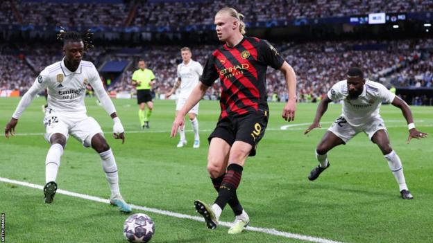 Erling Haaland in action against Real Madrid in 2023