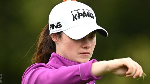 Leona Maguire tests the wind at Galgorm Castle on Friday