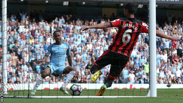 Raheem Sterling scores for Man City against Bournemouth