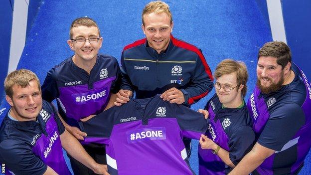 Greig Tonks with members of The Clan at Murrayfield Stadium