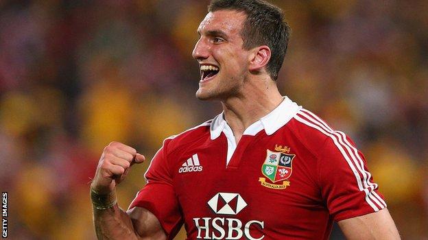 Sam Warburton celebrates winning the first Test for the British and Irish Lions in 2013