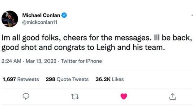 Michael Conlan tweets after his fight with Leigh Wood