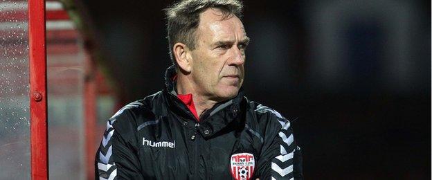 Kenny Shiels watches his Candytripes side in action against Cork on Friday night