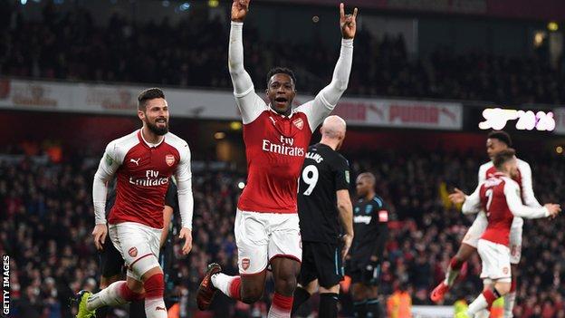 Danny Welbeck celebrates making the breakthrough just before half time