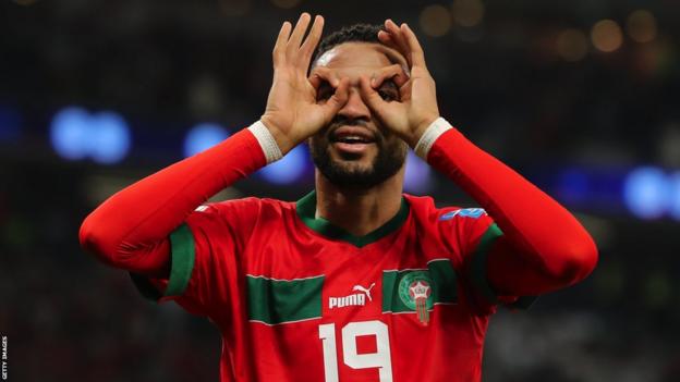 Youssef En-Nesyri festeggia il suo gol contro il Portogallo