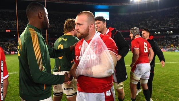 Dillon Lewis finished his 40th international for Wales with his arm in a sling