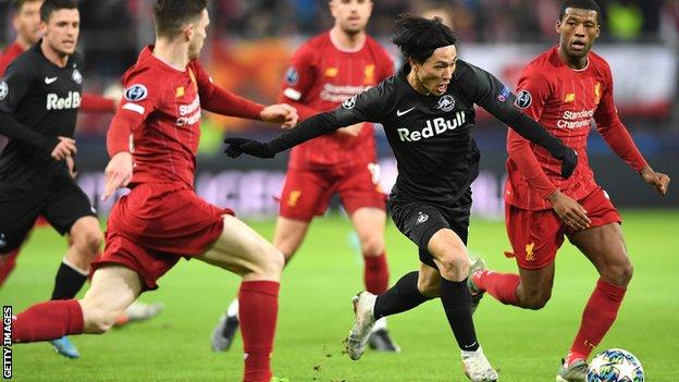 Takumi Minamino has impressed for Salzburg in both Champions League group games against Liverpool