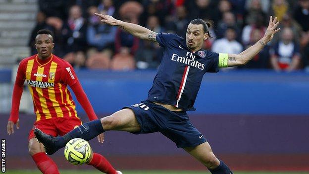 Zlatan Ibrahimovic controls the ball