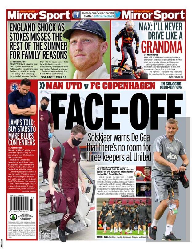 The back page of Monday's Mirror