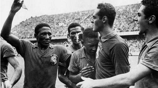 Pele cries after winning 1958 World Cup