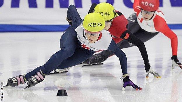 Elise Christie competes in the 1000m at the Short-Track Speed Skating World Championships