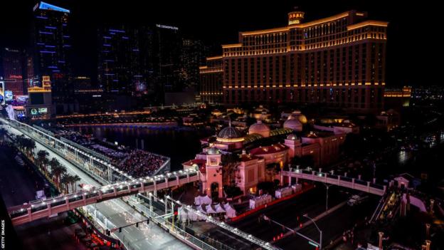 A generic shot of the Las Vegas Grand Prix at night