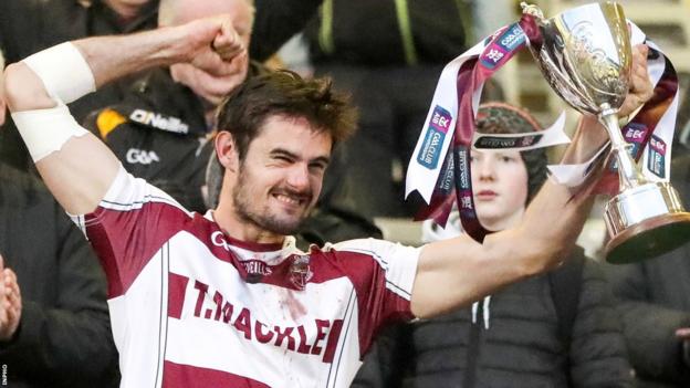 Chrissy McKaigue celebrates after Slaughtneil's 2019 Ulster Club Hurling Final win over Dunloy