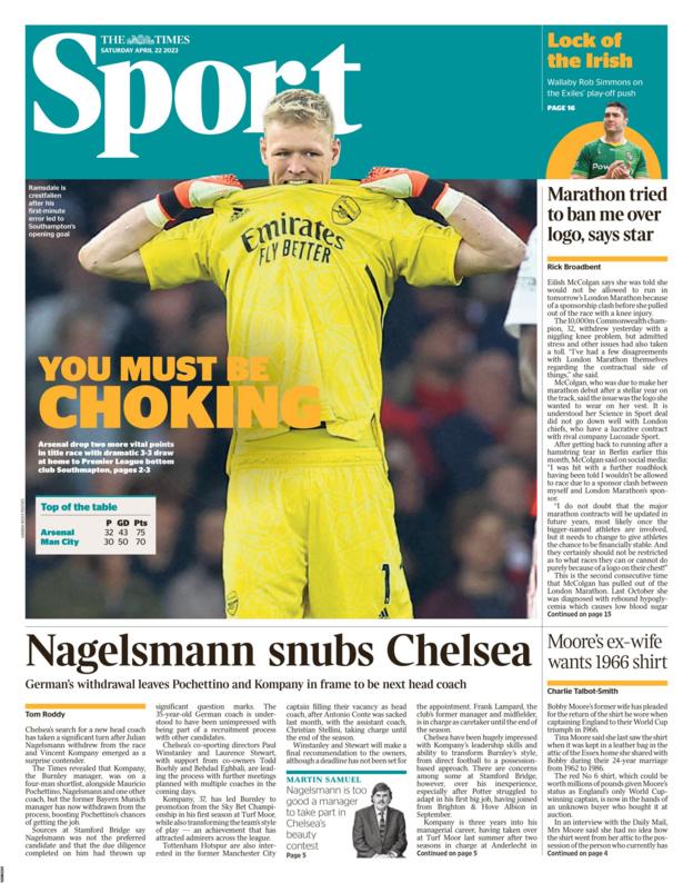 Saturday's back pages BBC Sport