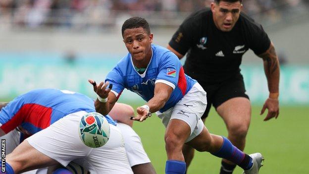 Namibia in action against New Zealand at the 2019 Rugby World Cup in Japan