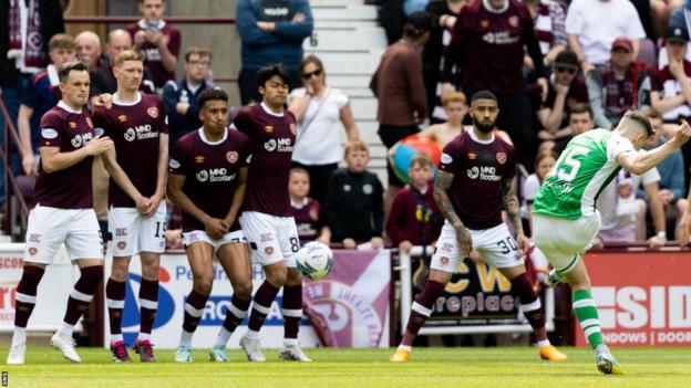 Kevin Nisbet scores for Hibernian against Hearts