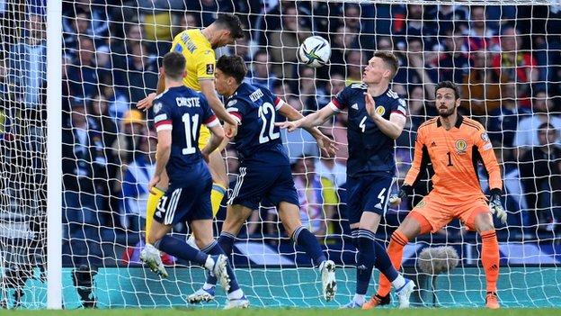 Roman Yaremchuk's header just after the break gave Ukraine a two-goal lead and left Scotland with too much to do