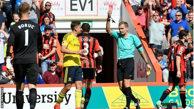 Middlesbrough were forced to play with 10 men for 70 minutes at Bournemouth after Uruguay midfielder Gaston Ramirez was sent off