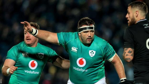 Marty Moore (centre) in action for Ireland A against an All Blacks XV last month