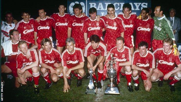 The Liverpool team that won the club's last League title in 1989-90 celebrate victory
