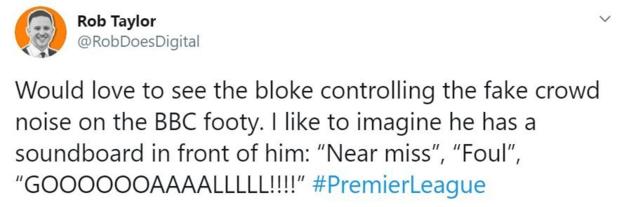 Tweet about fake crowd noises on the BBC