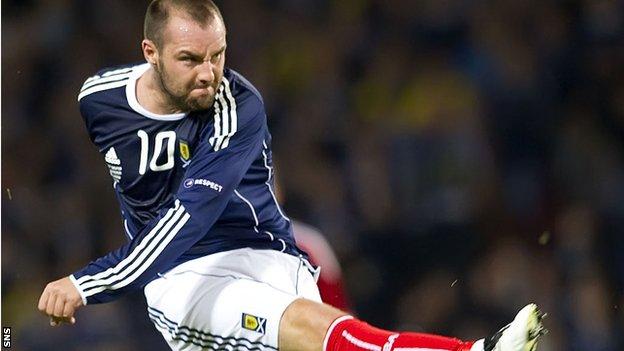Kris Boyd in action for Scotland against Liechtenstein in 2010