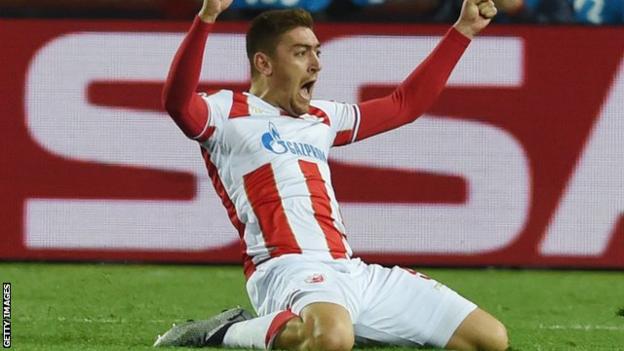 Milan Pavkov of Crvena Zvezda looks dejected during the UEFA News Photo  - Getty Images