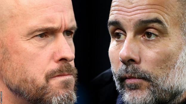 Le manager de Man Utd Erik ten Hag et le patron de Man City Pep Guardiola