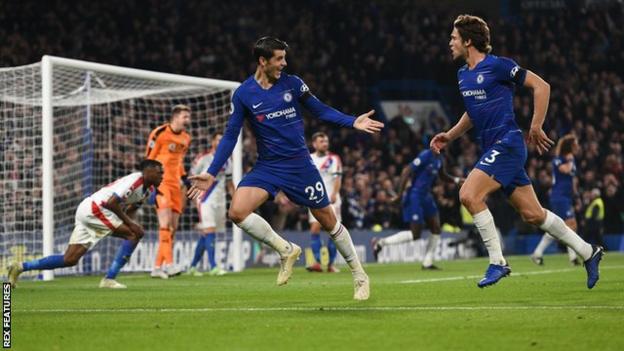 Alvaro Morata celebrates scoring for Chelsea against Crystal Palace