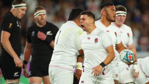 Ben Youngs celebrates during England's win in 2019