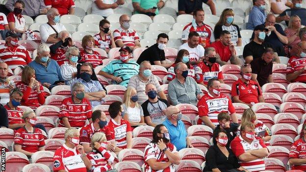 Gloucester fans inside Kingsholm watching their match against Harlequins