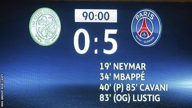 Celtic lose 5-0 to Paris St-Germain